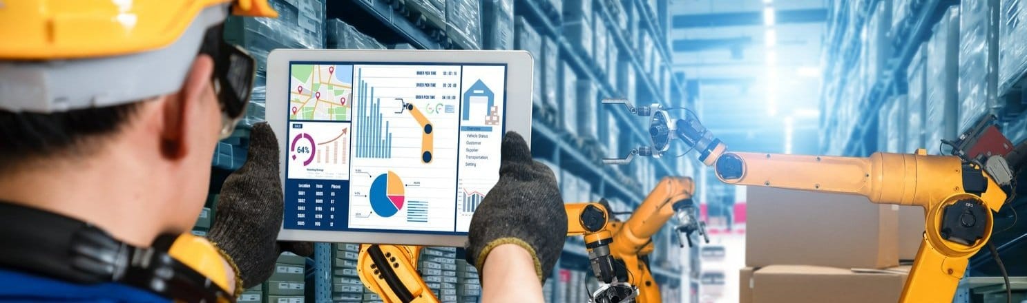 Someone in a warehouse using a holographic system