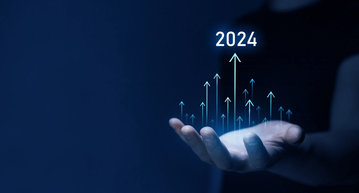 b2b marketing trends - hand with 2024 above it