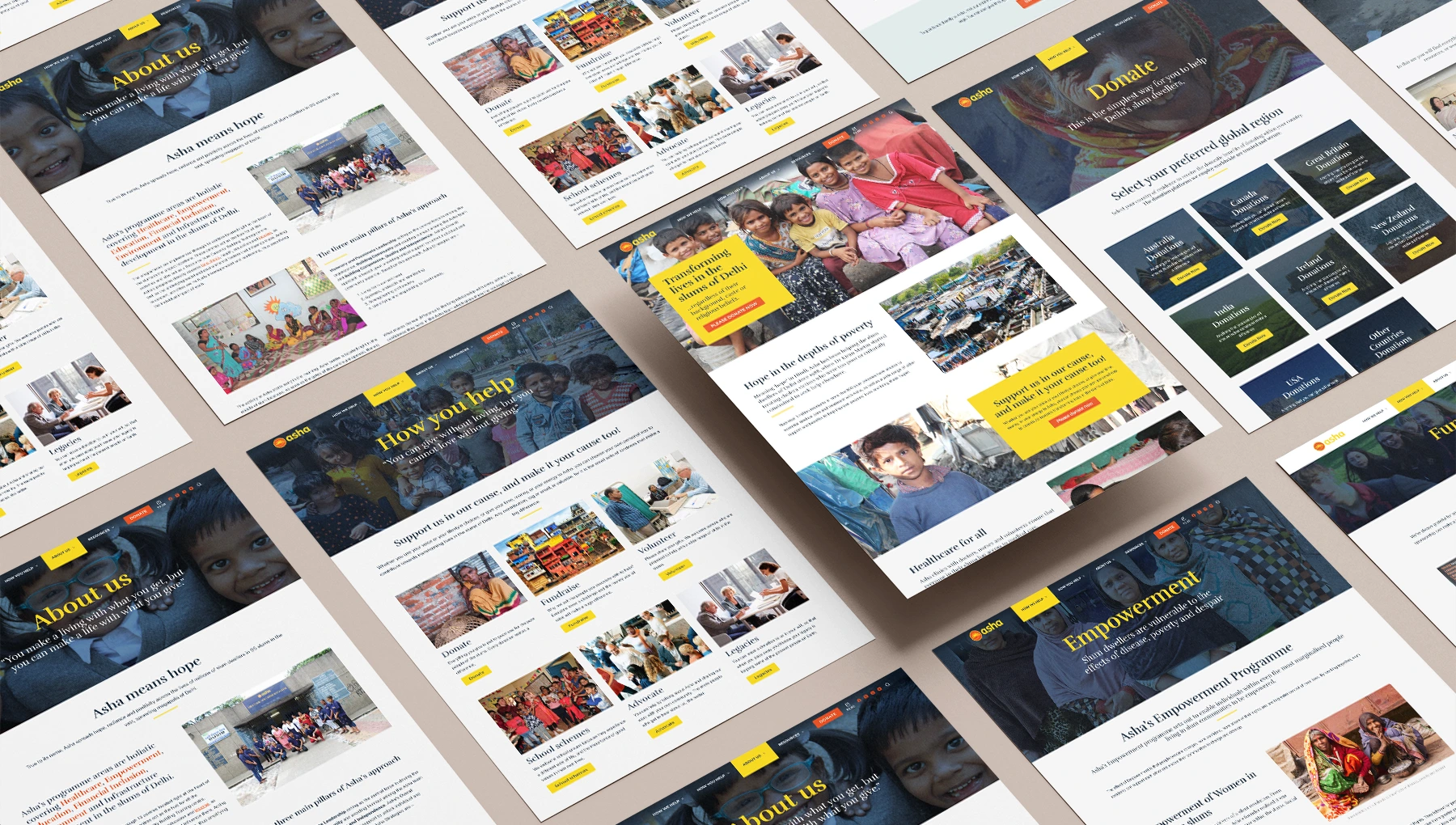 Grid of images showing Asha India website