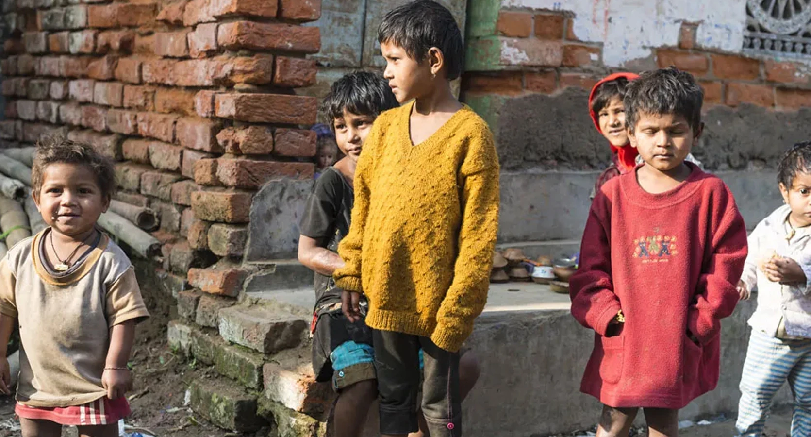 Young children on the street in the slums of India