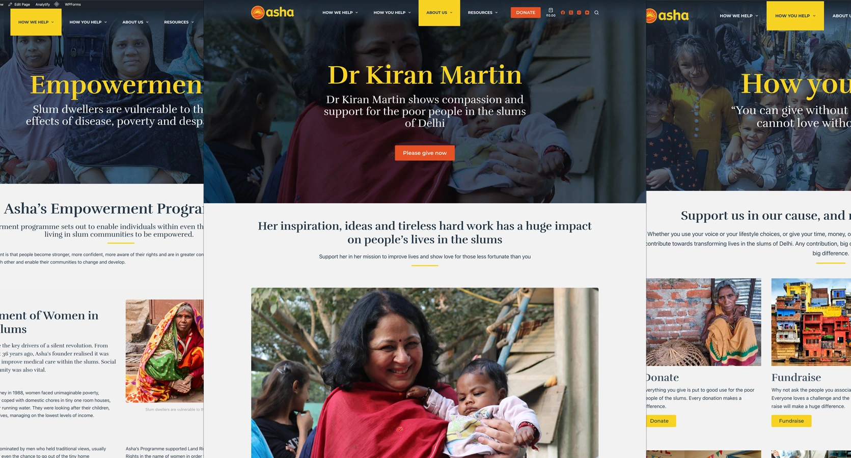 Asha India website screen showing Dr. Kiran Martin