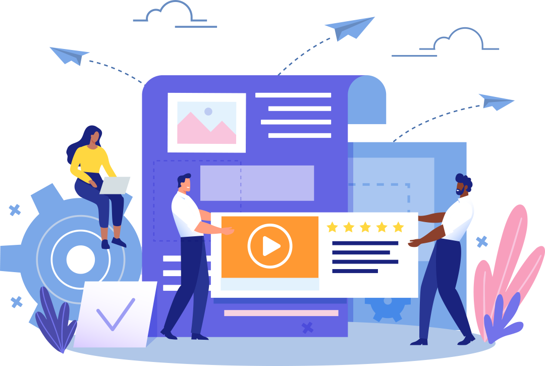 drawing-of-people-planning-a-website-with-different-elements